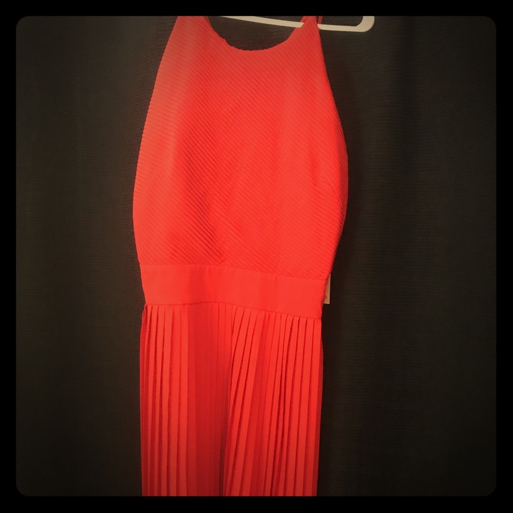 Calvin Klein red pleated halter dress